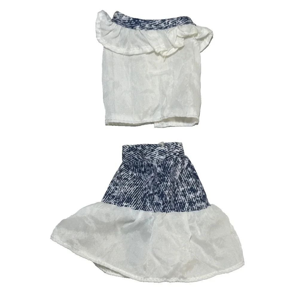 Vintage 80s Barbie Clone Fashion Doll White/Denim Skirt Shirt Outfit Set BB15-20